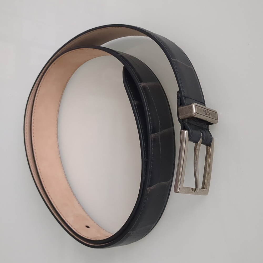 Alexander McQueen Crocodile Effect Black Leather Belt Mens 95cm